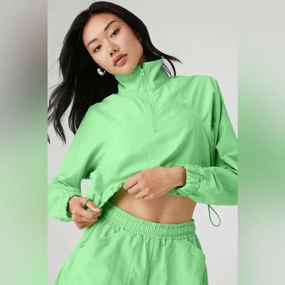 Alo Yoga Cropped 1/4 Zip Alumni Pullover, Neon Green - XS - Picture 1 of 10